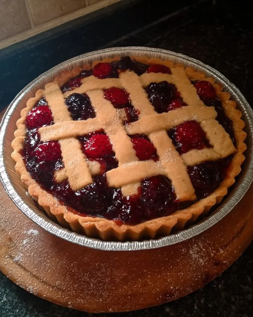 Frischer Beerenkuchen mit einer bunten Auswahl an Beeren auf einem Teller