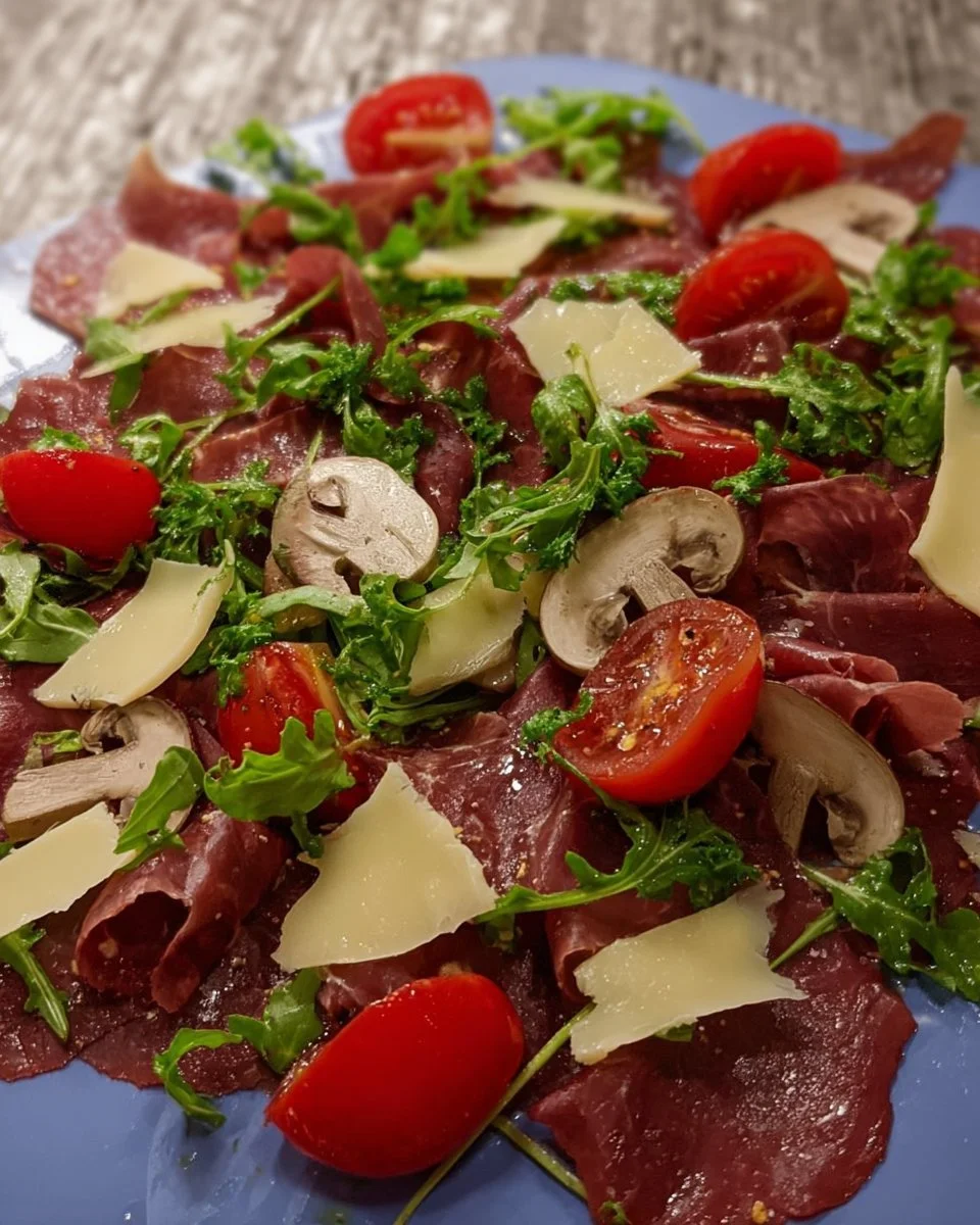 Bresaola-Salat mit frischen Zutaten und aromatischen Gewürzen
