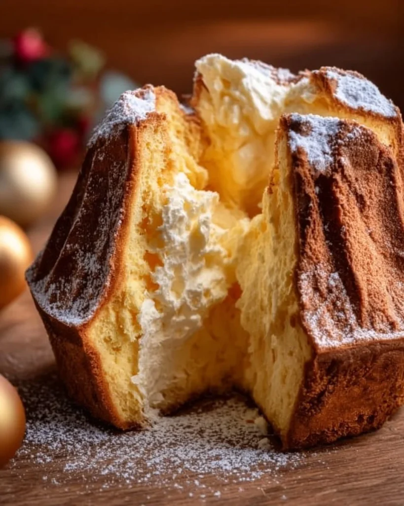 Hausgemachter Pandoro und Panettone auf einem festlich gedeckten Tisch