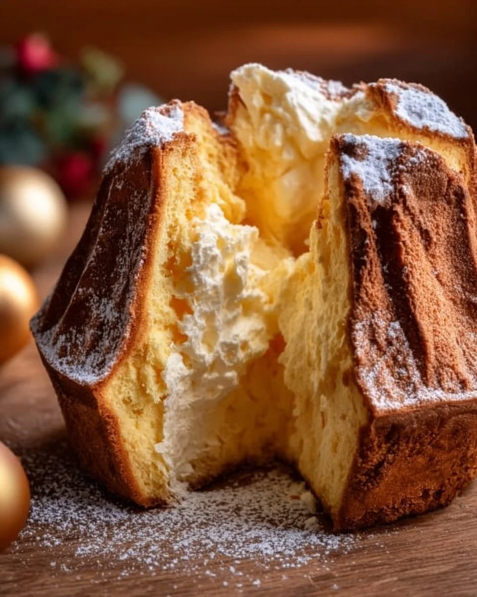 Hausgemachter Pandoro und Panettone auf einem festlich gedeckten Tisch