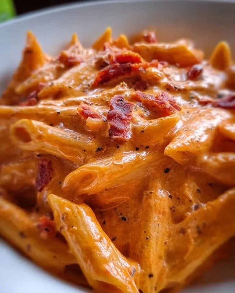 Cremige Penne alla Vodka nach dem Rezept der Oma, serviert auf einem Teller.