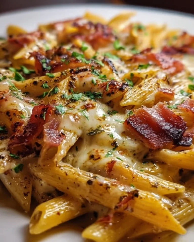 Schüssel mit köstlichen Räuchernudeln, serviert mit frischen Kräutern.