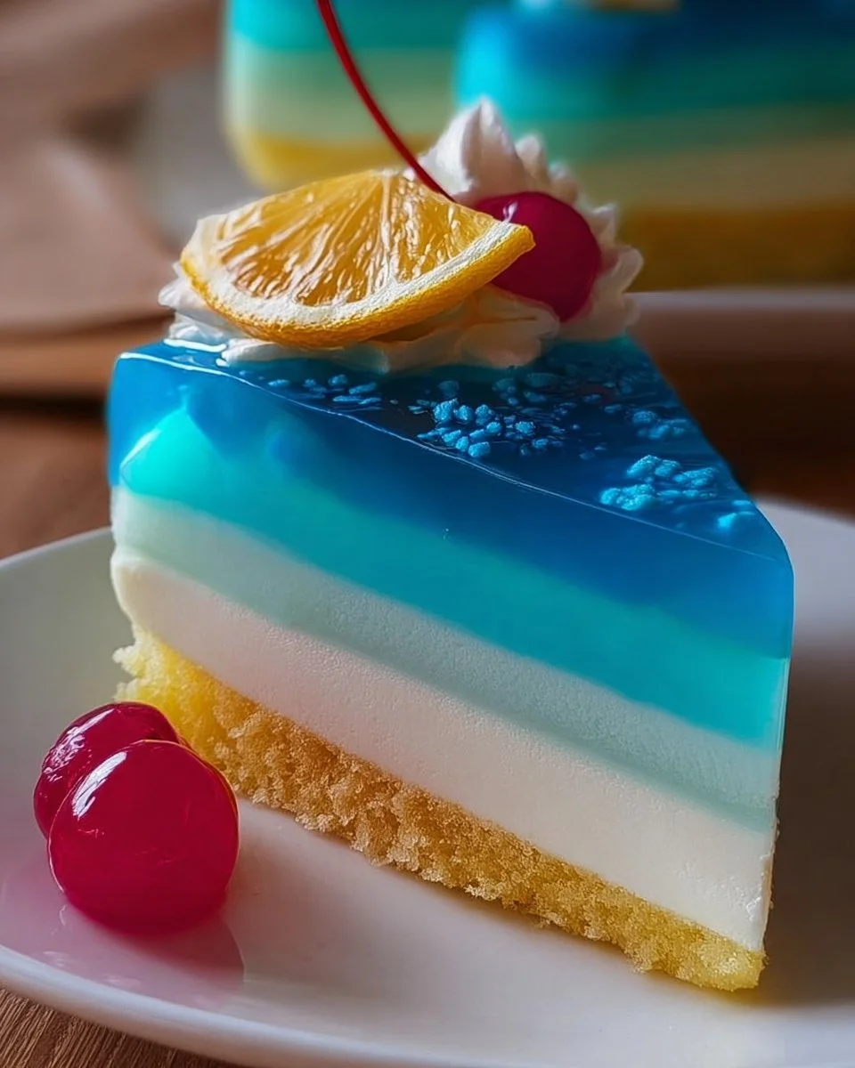Torte Blue Hawaii mit tropischen Früchten und Sahne-Topping