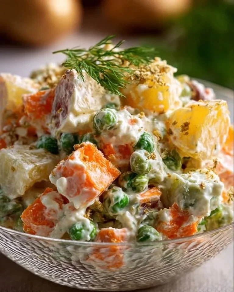 Traditioneller russischer Salat auf einem festlich gedeckten Weihnachtstisch