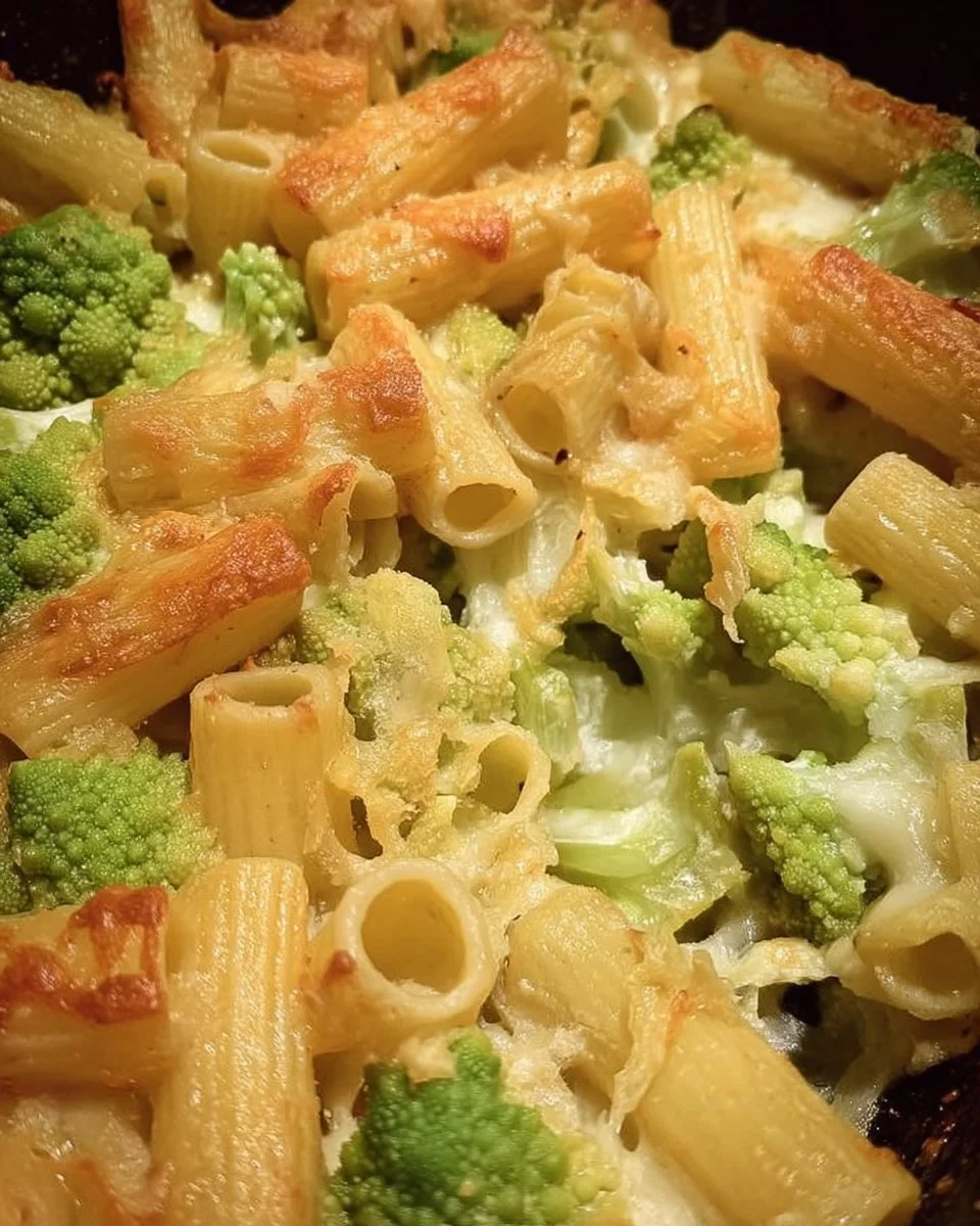 Überbackene Maccheroni mit Romanesco-Brokkoli in einer Auflaufform