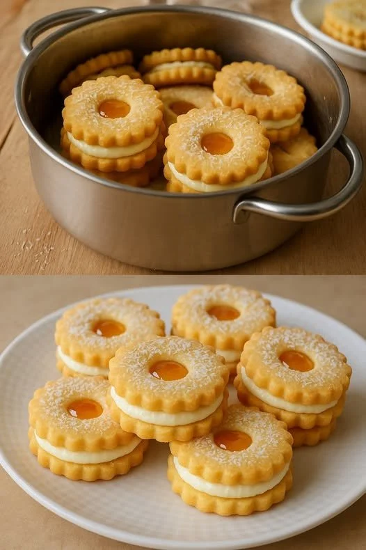 Doppeldecker mit Creme - köstliches Dessert mit zwei Schichten