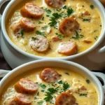 Schüssel mit leckerster Kartoffelsuppe, serviert mit frischen Kräutern.