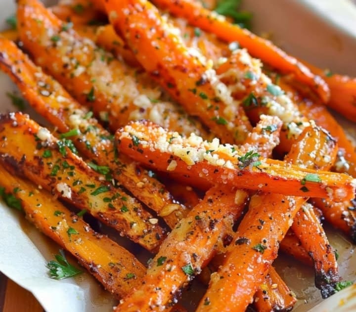 Mit Knoblauch und Parmesan geröstete Karotten