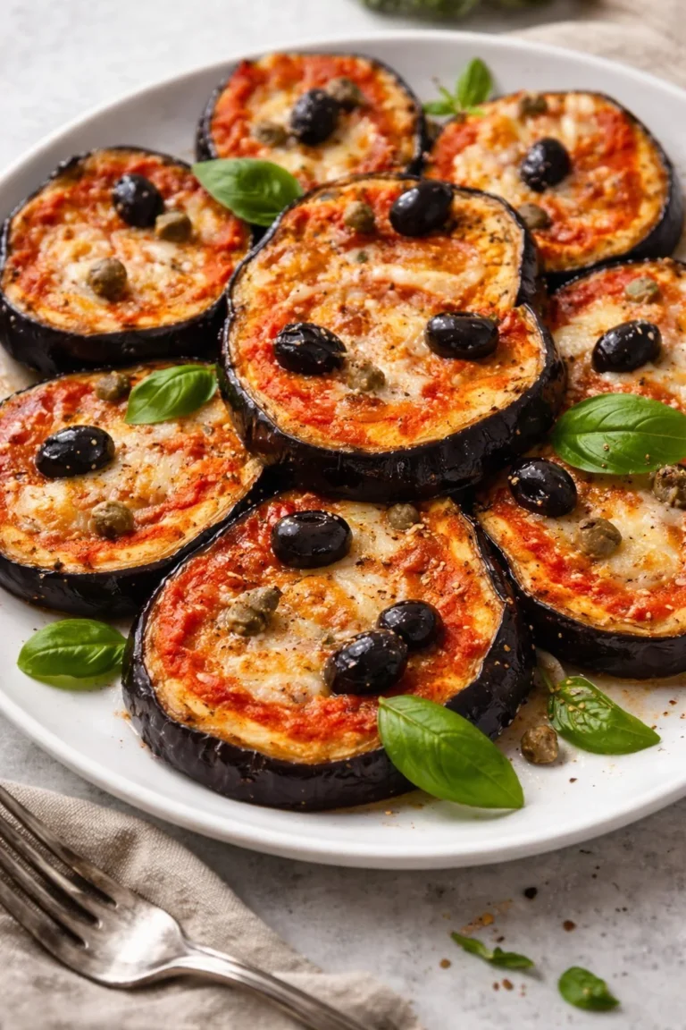 Auberginenscheiben nach Pizzaiola-Art in einer appetitlichen Präsentation