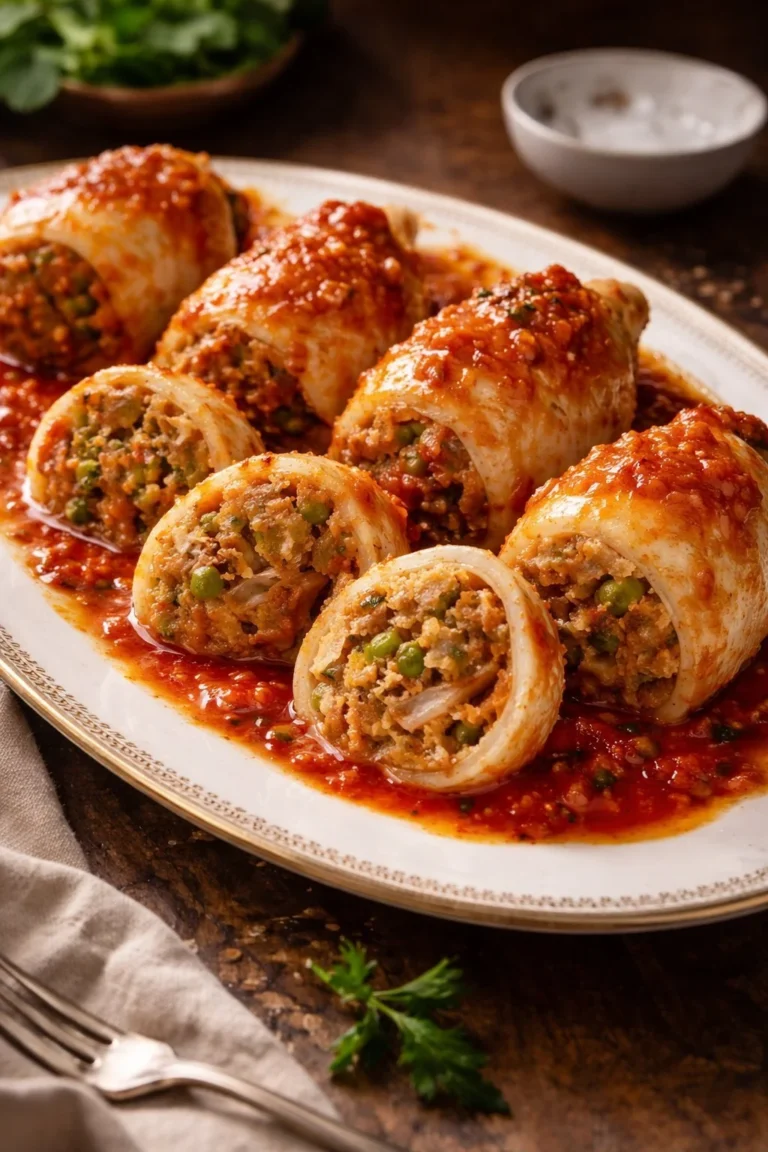 Cremige gefüllte Calamari auf einem Teller angerichtet