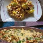 Leckere Gyrosauflauf mit Knoblauch und Sauce Hollandaise auf einem Teller serviert.