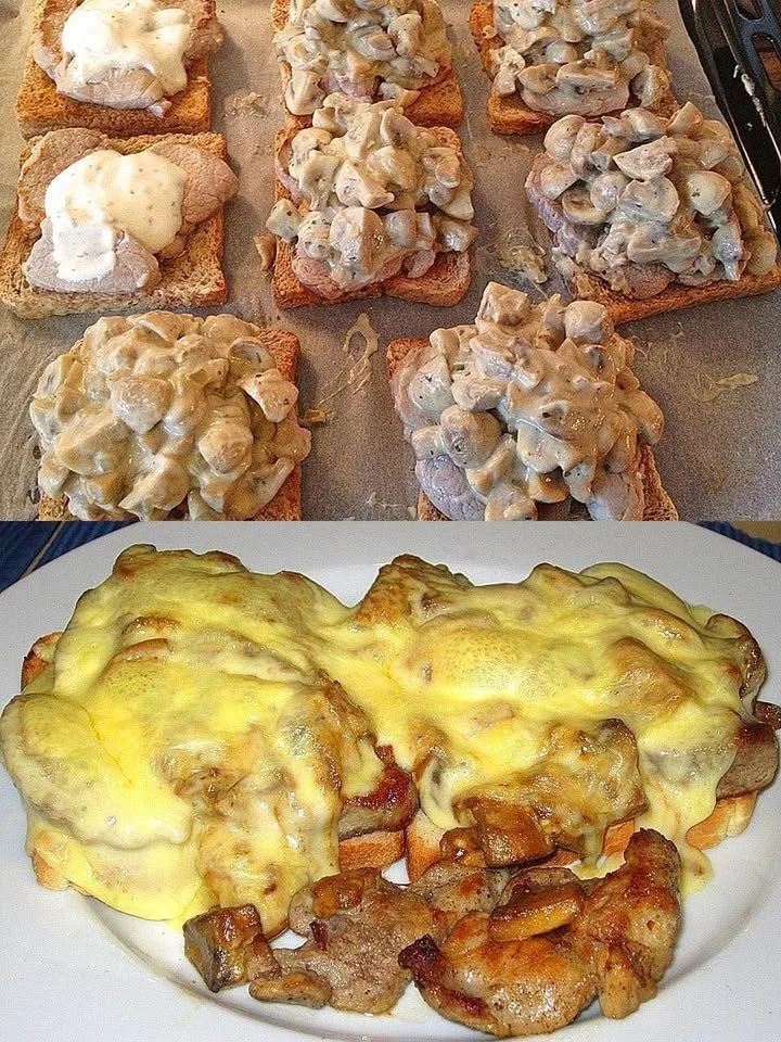 Jägerschnitzel mit Käse überbacken, serviert mit Beilagen