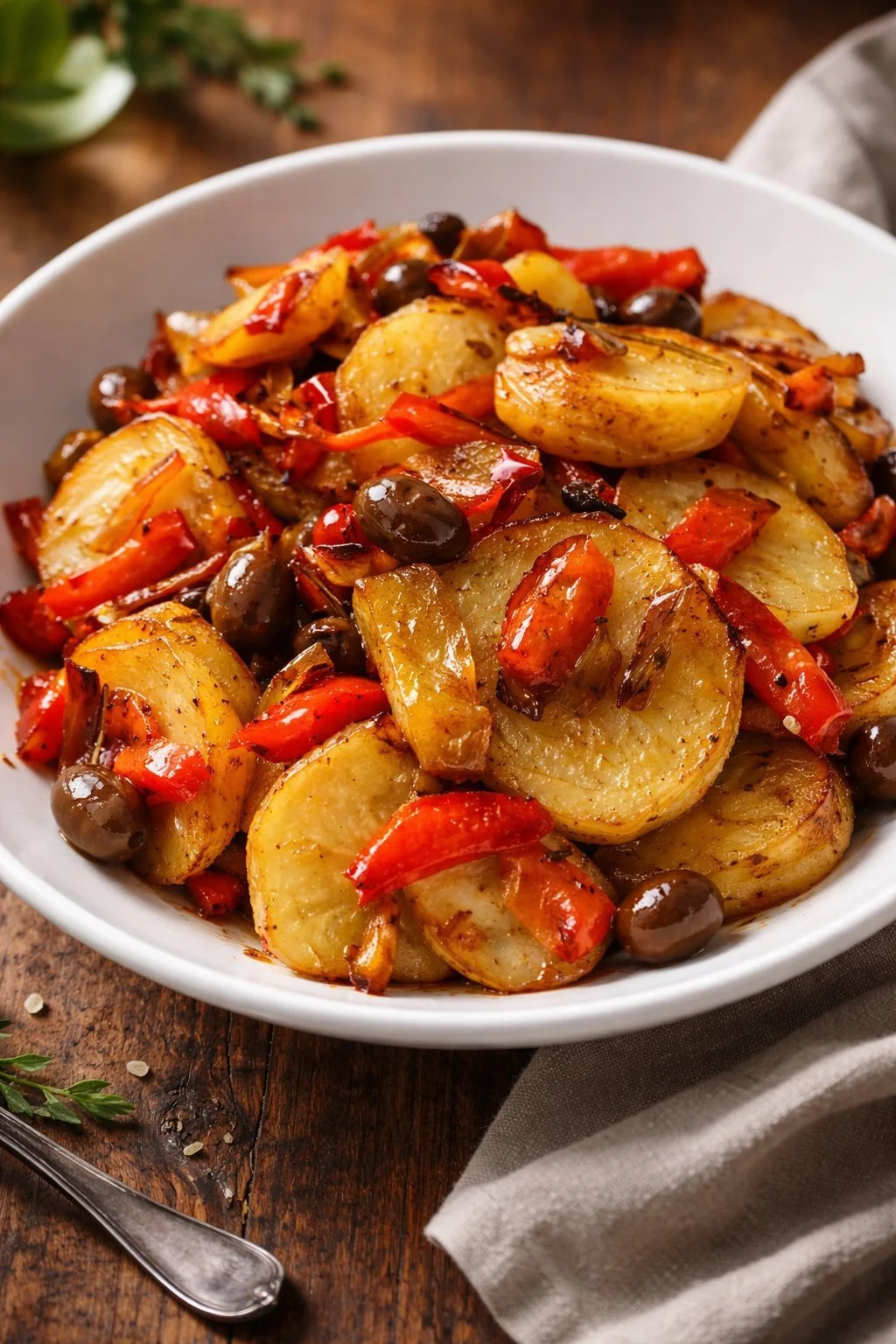 Kartoffeln und Paprika in der Pfanne zubereitet