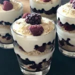 Käsekuchen-Dessert im Glas mit frischen Früchten und Sahne