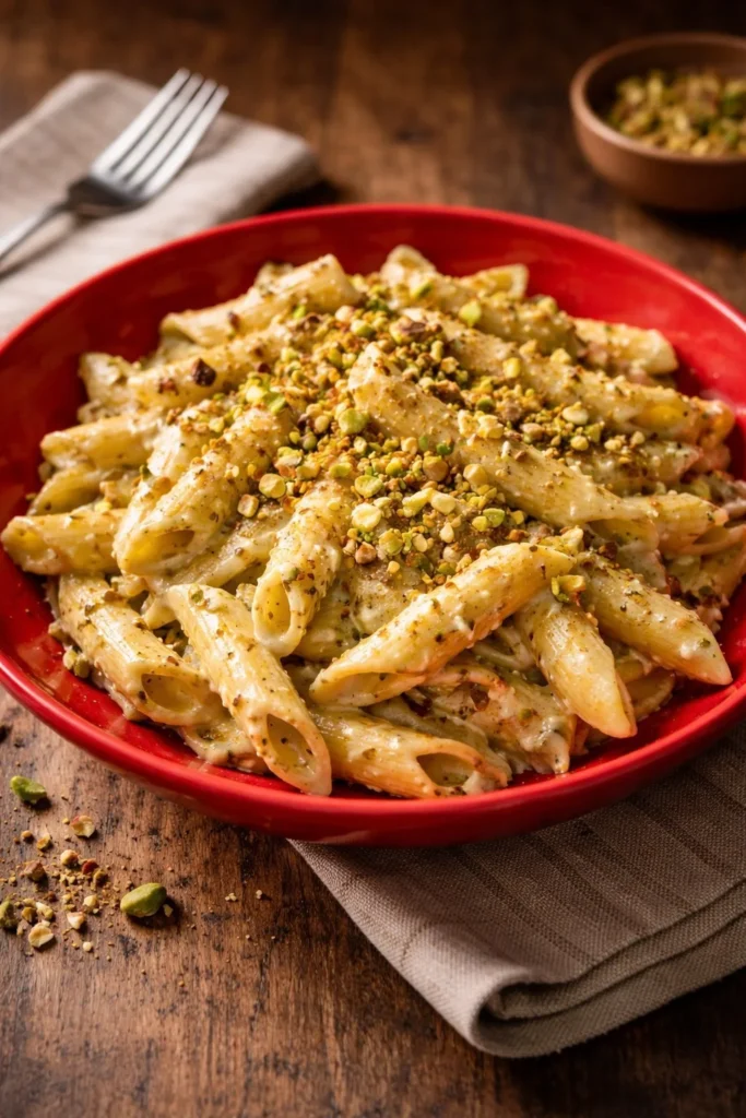 Penne im Ofen mit cremiger Pistazien-Béchamelsauce