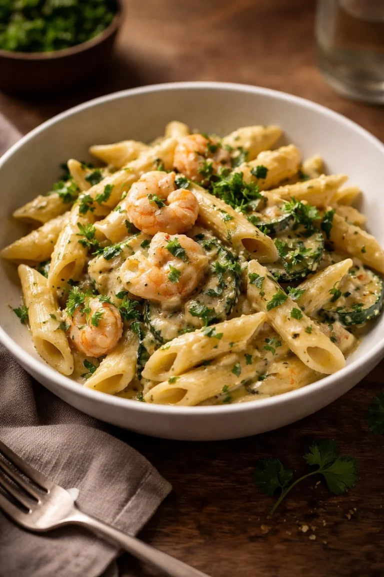 Penne Rigate mit Zucchini, Garnelen und Raucharoma von Philadelphia