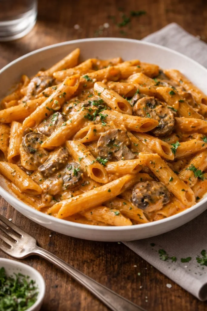 Schale mit Pennette und Pilzen, ein leckeres Pasta-Gericht