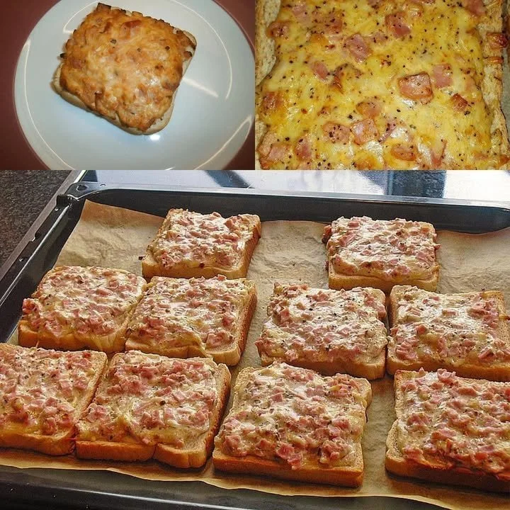 Leckeres Pizzatoast mit Käse und Tomaten, frisch aus dem Ofen.