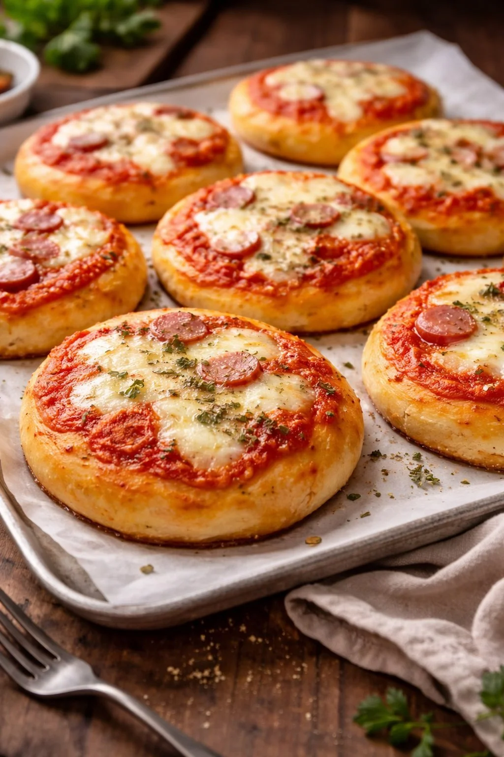 Köstliche Pizzette von der Bar Le Morbidose serviert auf einem Holzbrett.