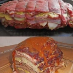 Schichtbraten in Senfsauce auf einem Teller serviert