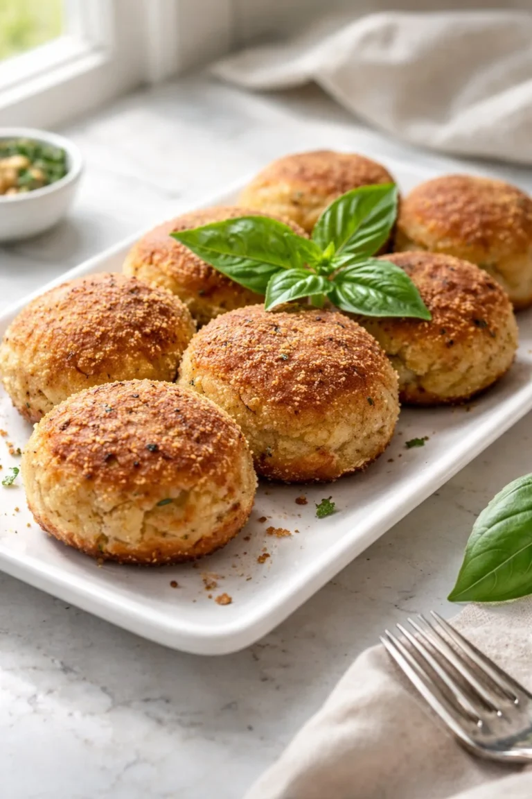 Thunfisch-Ricotta-Bällchen auf einem Teller, lecker angerichtet und bereit zum Genießen.