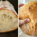 Weiches und knuspriges Brot auf einem Holztisch mit frischen Zutaten